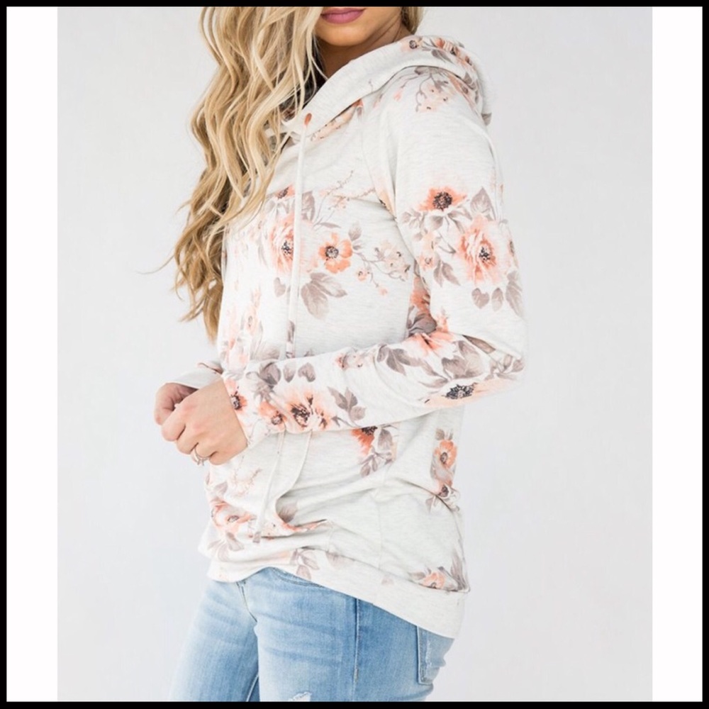 Floral Hoodie in Oatmeal - Picture 2 of 6